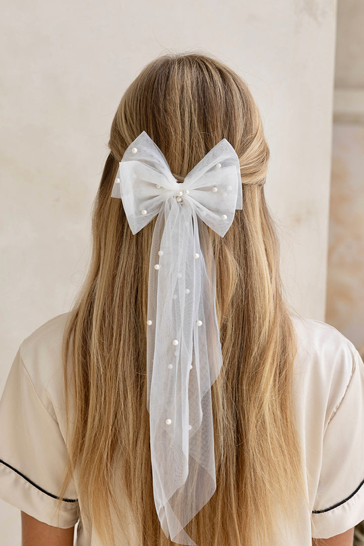 Pearl Bow hair clip Amazon.com : Jumwrit Big Hair Bow Rhinestone Pearl Hair  main image 4