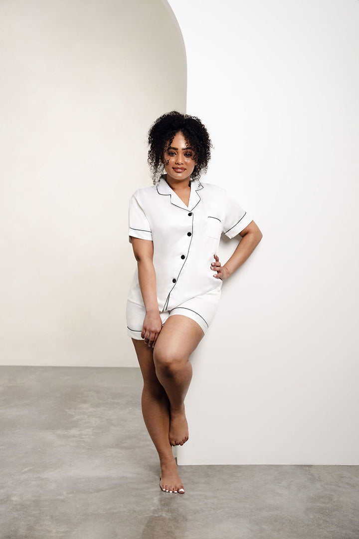 Bride and bridal party wearing matching PJs