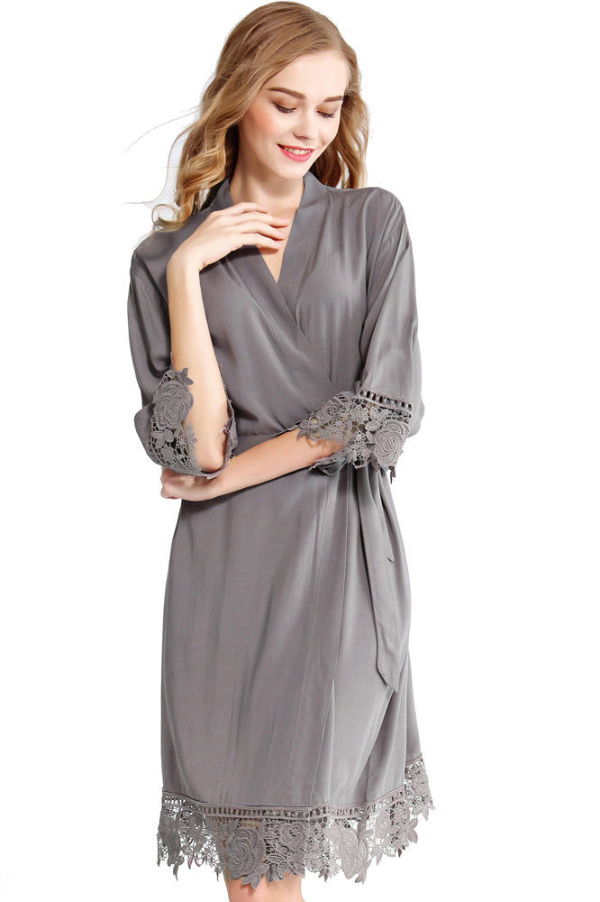 Grey Cotton Lace Robe